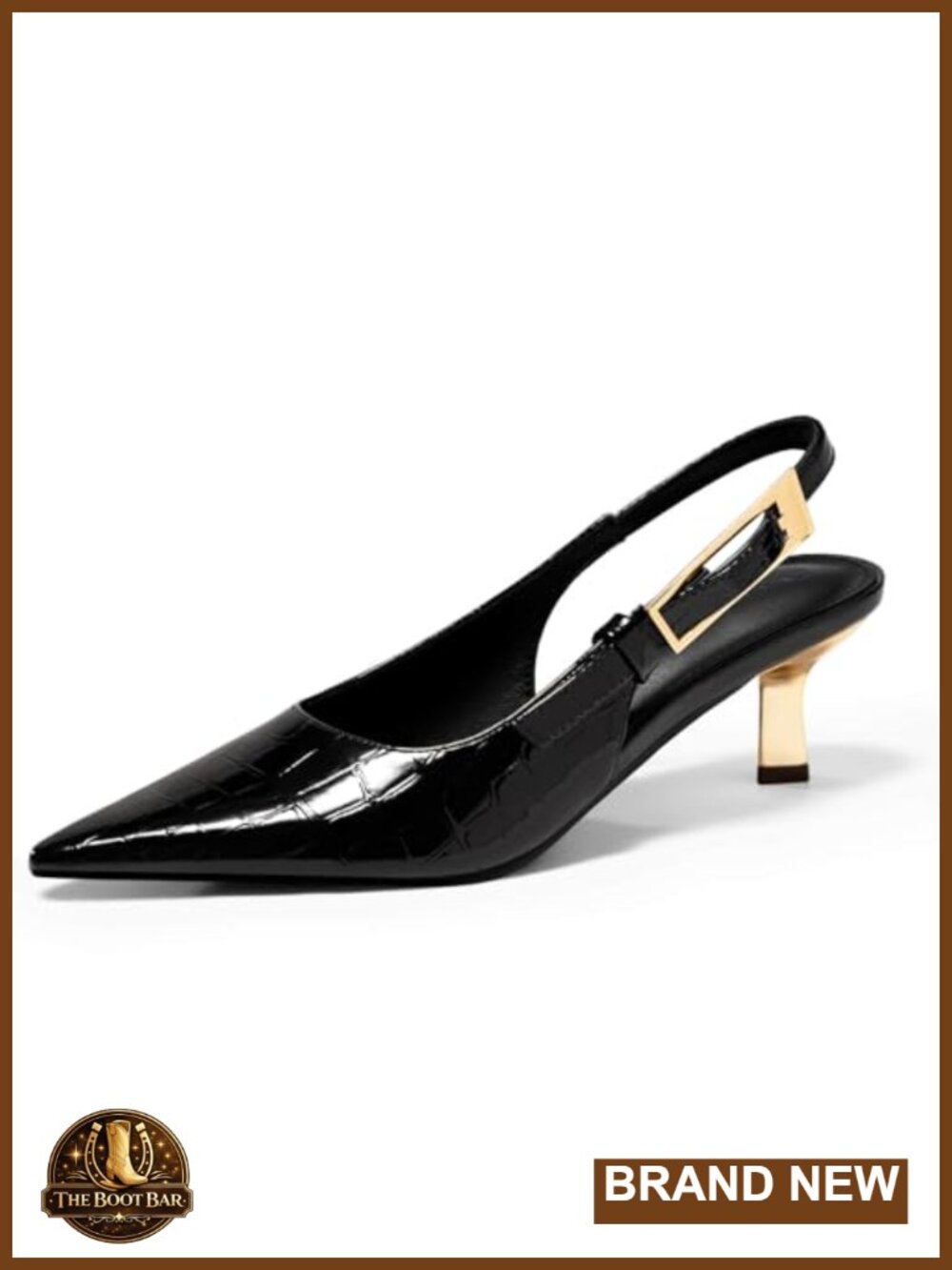 Coutgo Womens Slingback Kitten Heels Pointed Toe Pumps Buckle Strap Dress Shoes